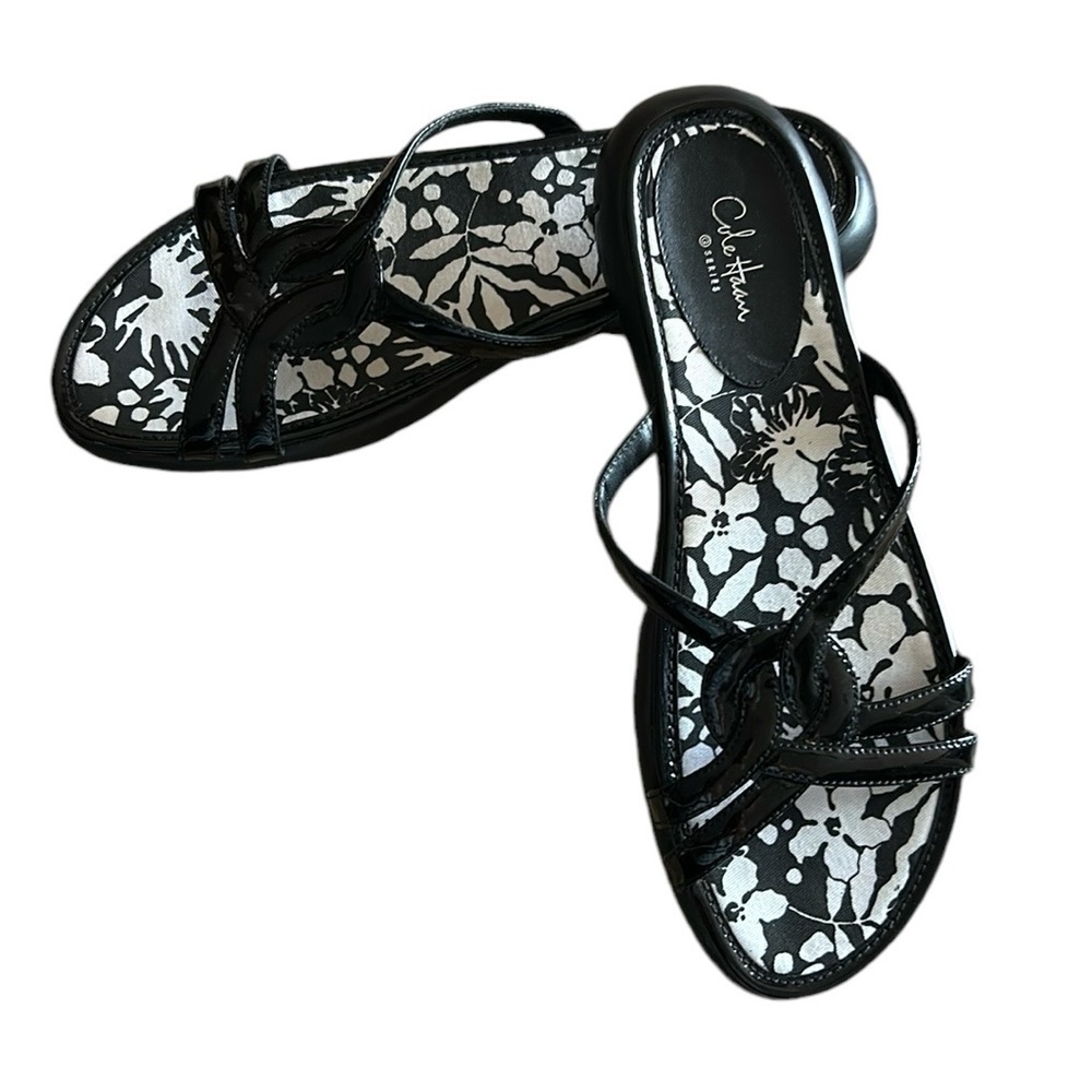 Cole Haan Black Strappy Floral Insole Sandals